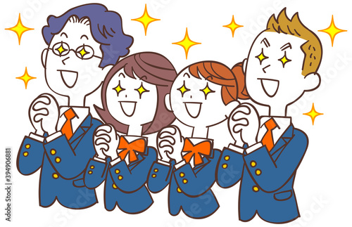 希望を持つ青い制服の男女の学生
