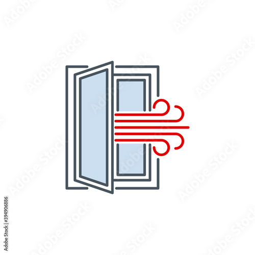 open window with a stream of fresh air, room ventilation single line icon isolated on white. Perfect outline symbol Coronavirus Covid 19 prevention banner. Quality design element with editable Stroke