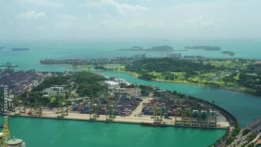 summer day singapore city world famous container port bay sentosa island aerial panorama 4k summer day singapore city world famous container port bay sentosa island aerial panorama 4k