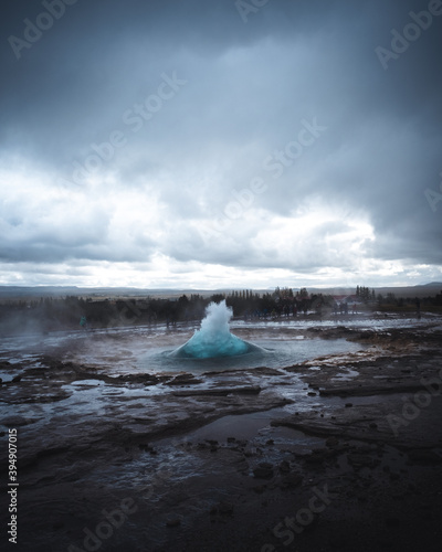 Icelandic Geysir exploding to the sky