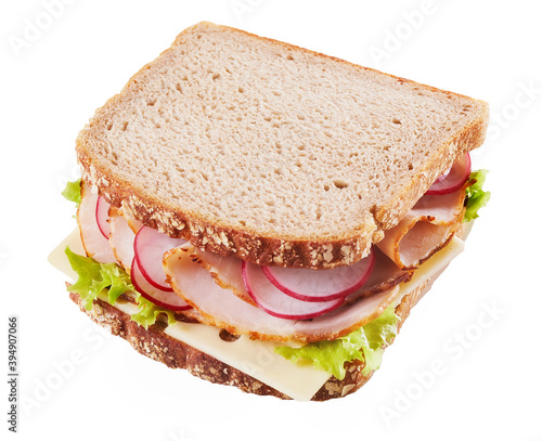 Ham and cheese sandwich with radishes