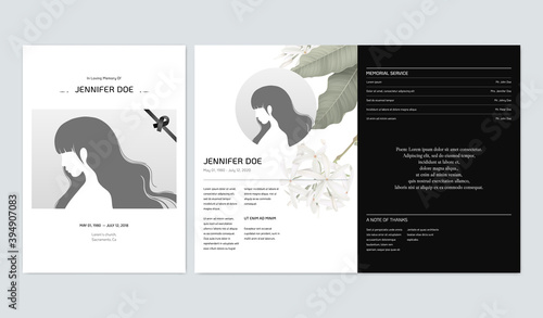 Floral memorial and funeral invitation card template design, Medicinal Kopsia flowers, black tone