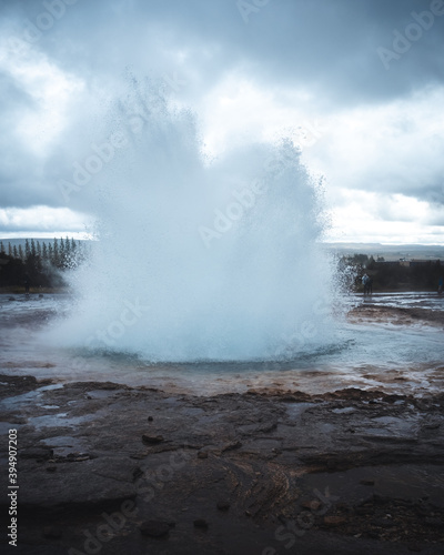 Icelandic Geysir exploding to the sky