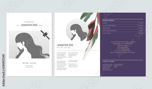 Floral memorial and funeral invitation card template design, Ctenanthe oppenheimiana, purple tone