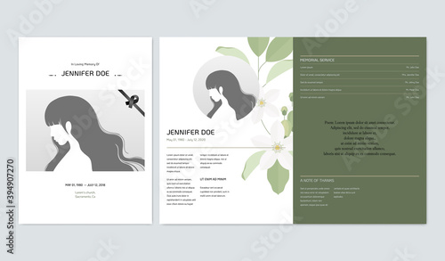 Floral memorial and funeral invitation card template design, Murraya paniculata flowers, green tone