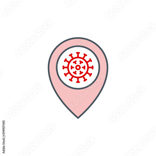 location point coronavirus outbreak on map single line icon isolated on white. Perfect outline symbol Coronavirus Covid 19 pandemic banner. Quality design element with editable Stroke line thickness