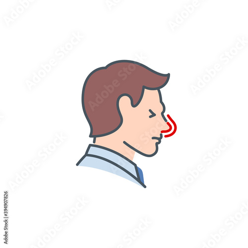 runny and stuffy nose, nasal congestion Signs and symptoms Coronavirus single line icon isolated on white. Perfect outline symbol symptoms Covid19 banner diagnostic design element with editable Stroke