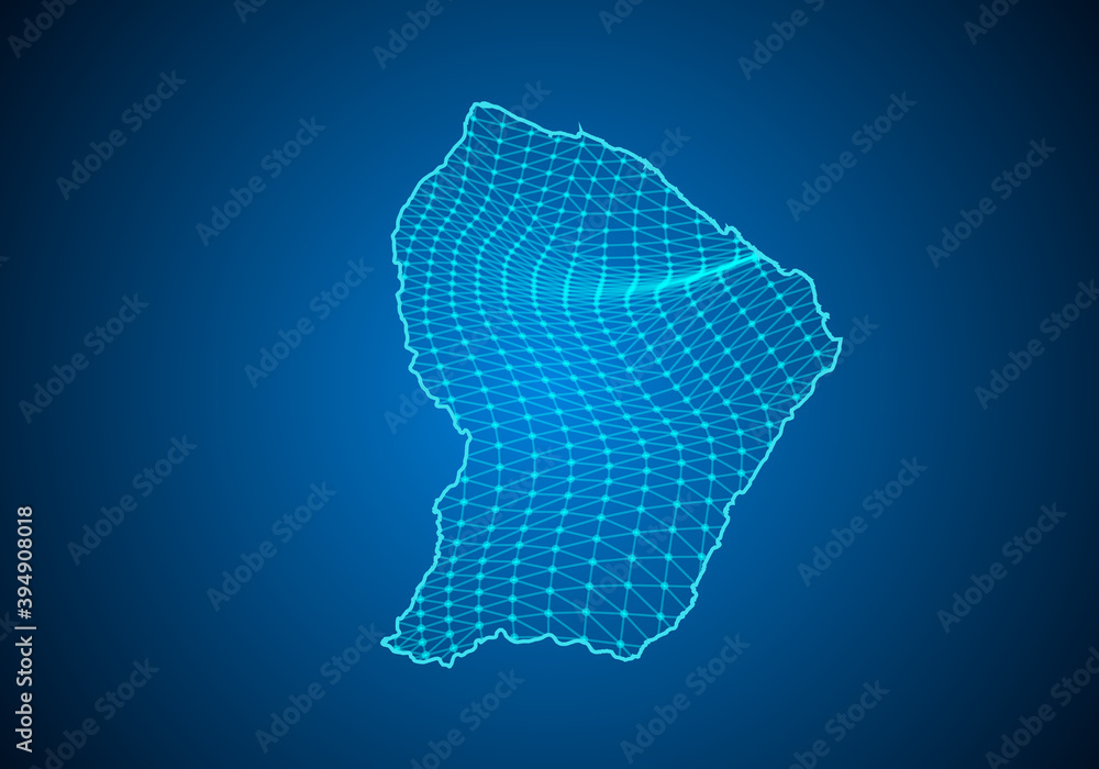 Abstract digital map of french Guiana with particles dots and line. polygonal network business. Wireframe landscape background. Big Data. 3d futuristic. Global network connection. Abstract digital map of french Guiana with particles dots and line. polygonal network business. Wireframe landscape background. Big Data. 3d futuristic. Global network connection.