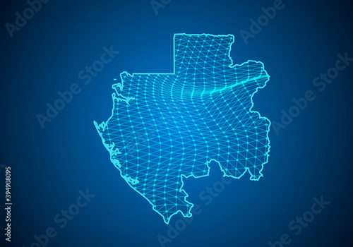 Abstract digital map of gabon with particles dots and line. polygonal network business. Wireframe landscape background. Big Data. 3d futuristic. Global network connection.