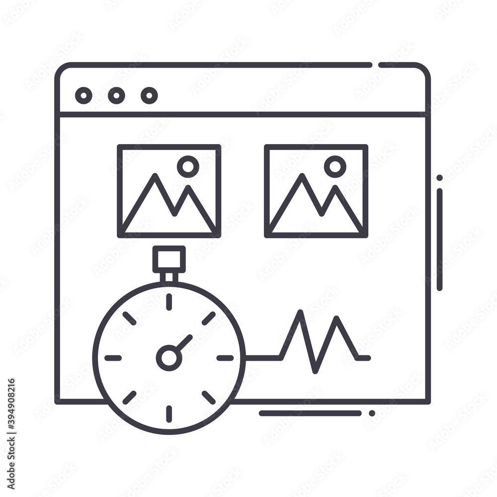 Page speed icon, linear isolated illustration, thin line vector, web design sign, outline concept symbol with editable stroke on white background. Page speed icon, linear isolated illustration, thin line vector, web design sign, outline concept symbol with editable stroke on white background.