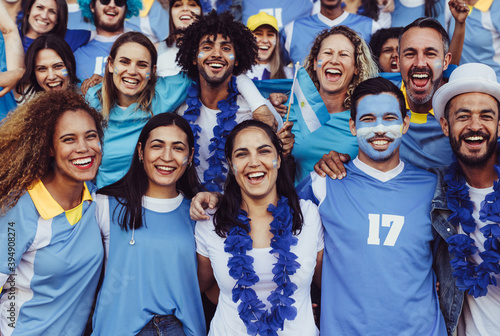 Group of Argentinian soccer fans in stadium