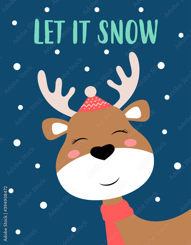 christmas card with cute deer, vector illustration