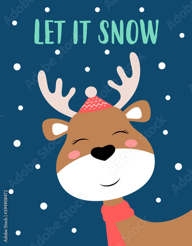 christmas card with cute deer, vector illustration