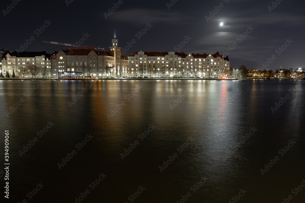 Helsinki, Finland November 22, 2020 Night landscape of the city and the waterfront. Helsinki, Finland November 22, 2020 Night landscape of the city and the waterfront.