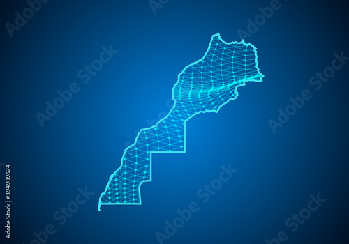 Abstract digital map of morocco with particles dots and line. polygonal network business. Wireframe landscape background. Big Data. 3d futuristic. Global network connection.