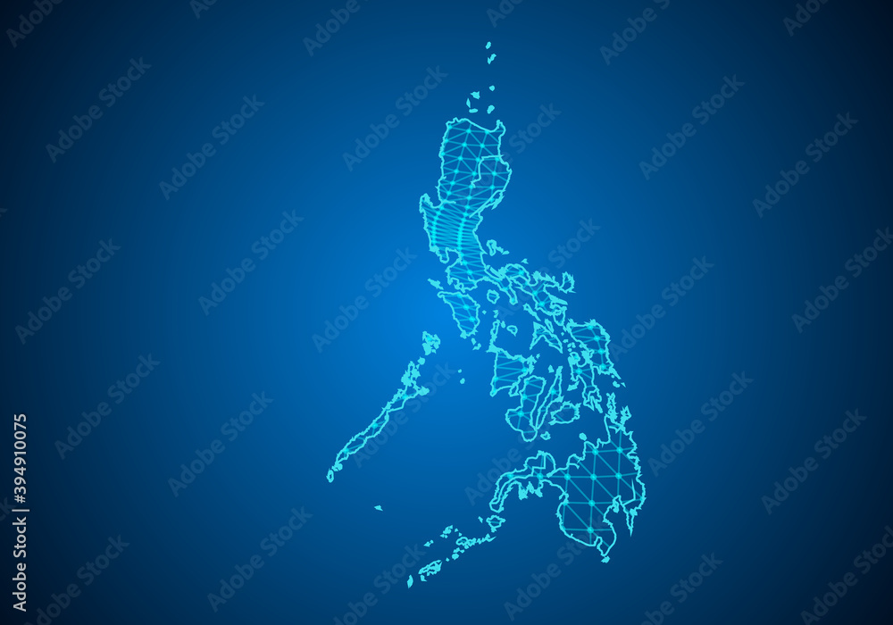 Abstract digital map of philippines with particles dots and line. polygonal network business. Wireframe landscape background. Big Data. 3d futuristic. Global network connection.