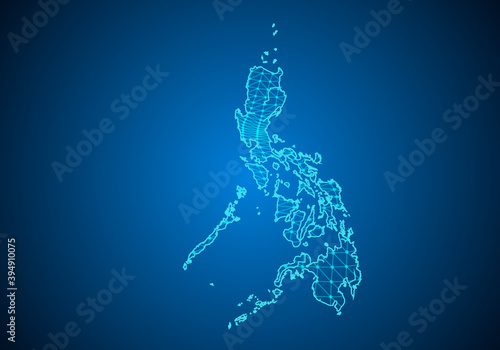 Abstract digital map of philippines with particles dots and line. polygonal network business. Wireframe landscape background. Big Data. 3d futuristic. Global network connection.