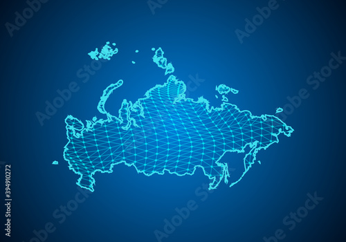 Abstract digital map of russia with particles dots and line. polygonal network business. Wireframe landscape background. Big Data. 3d futuristic. Global network connection.