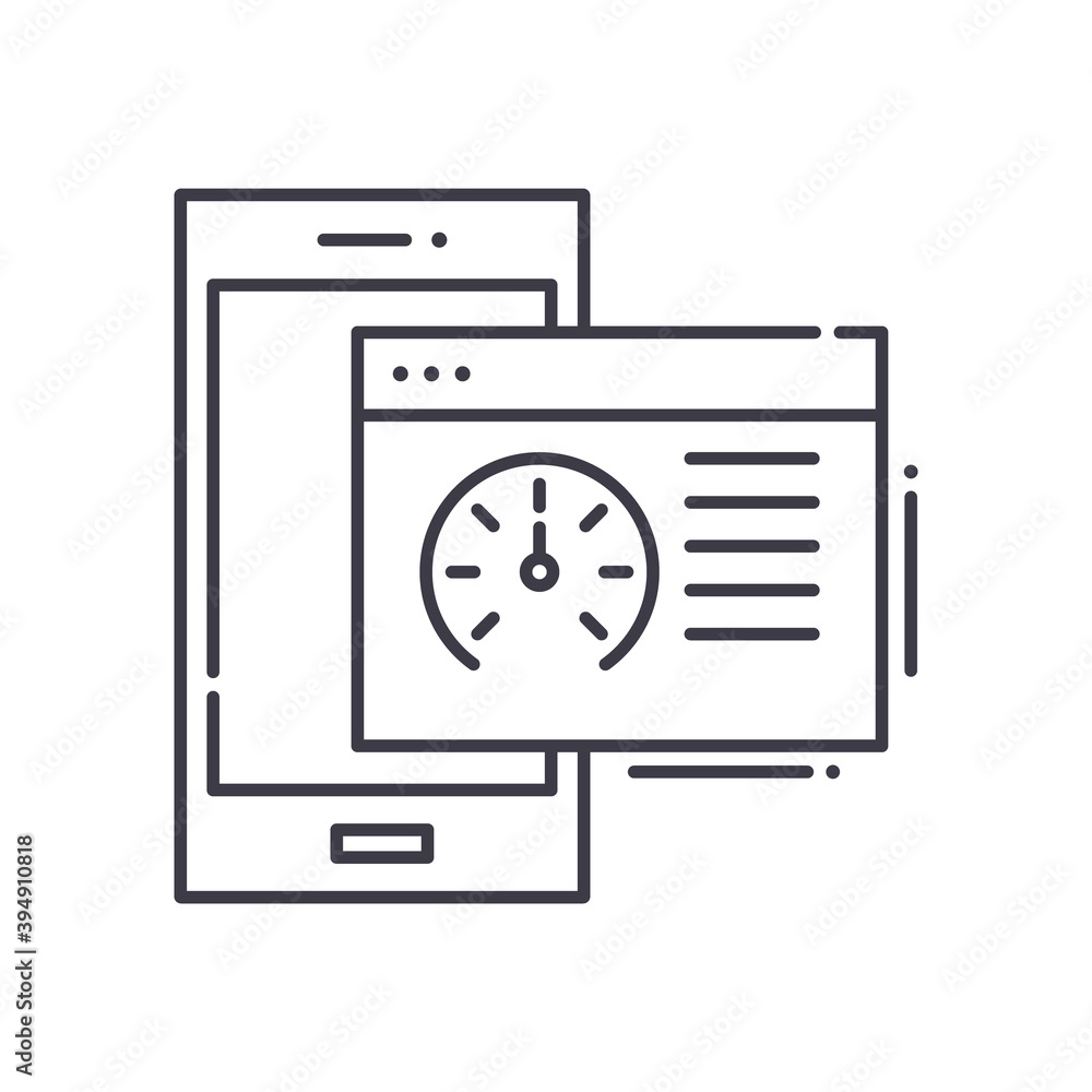 Page speed optimization icon, linear isolated illustration, thin line vector, web design sign, outline concept symbol with editable stroke on white background. Page speed optimization icon, linear isolated illustration, thin line vector, web design sign, outline concept symbol with editable stroke on white background.