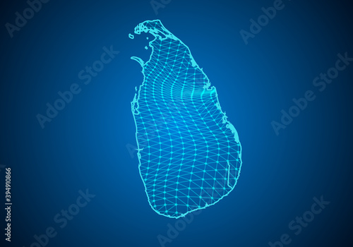 Abstract digital map of sri Lanka with particles dots and line. polygonal network business. Wireframe landscape background. Big Data. 3d futuristic. Global network connection.