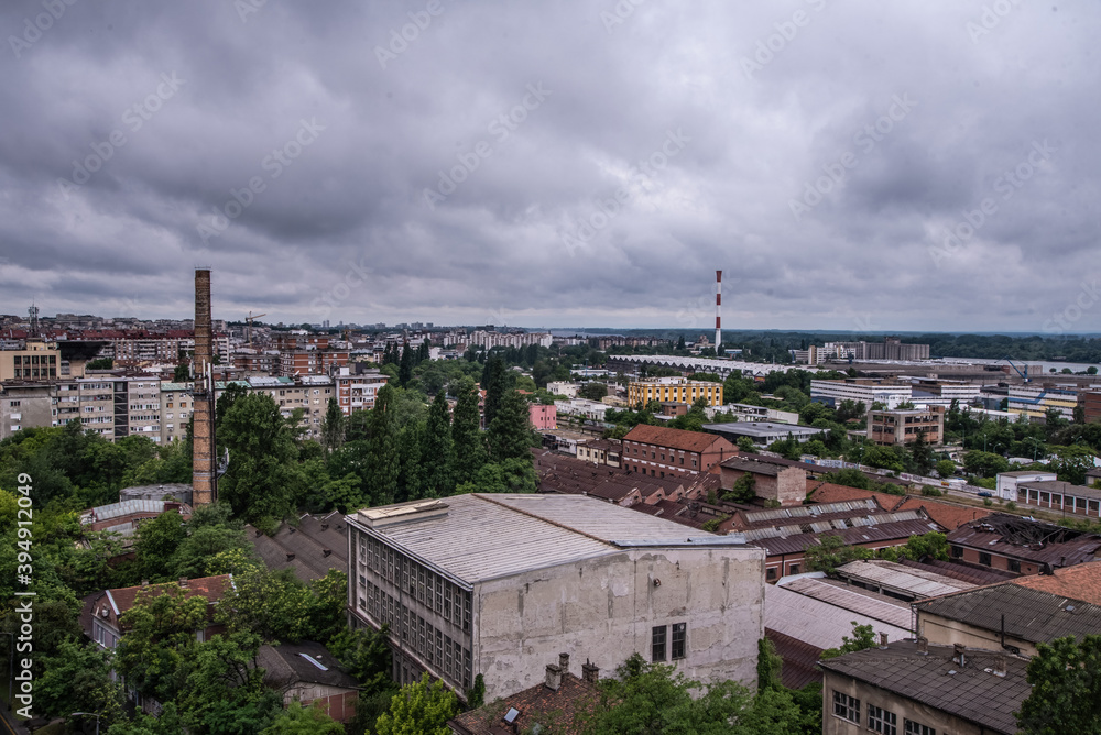 Belgrade city view from a rooftop on a cloudy and cold day