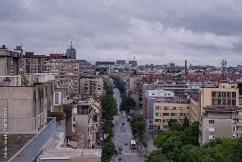 Belgrade city view from a rooftop on a cloudy and cold day