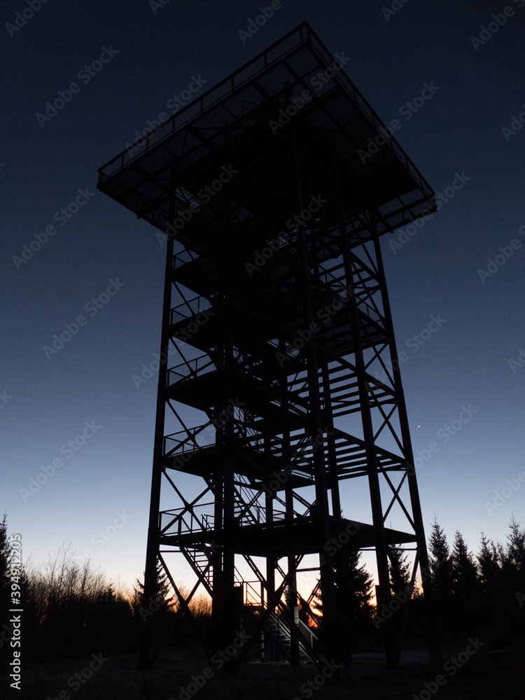 sunrise a the steel lookout tower Havran in cesky les
