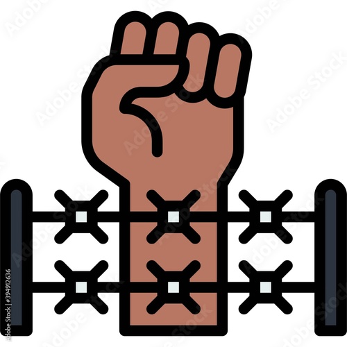 Fist with barbed wire icon, Protest related vector