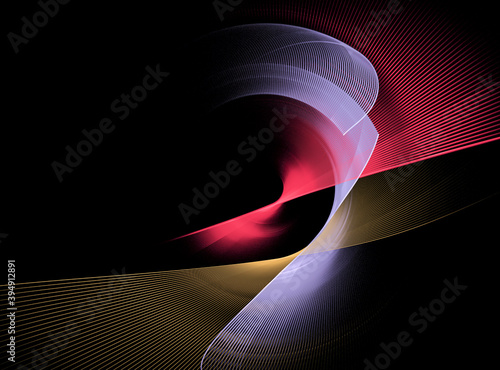Принти на полотні The gold, red and purple planes are twisted and arranged diagonally against a black background