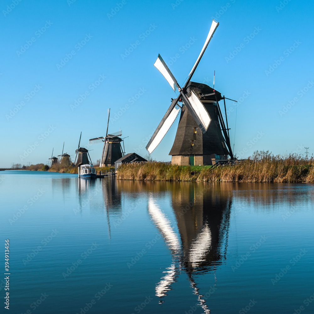 View of windmills in The Netherlands