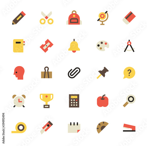 Cute school lessons icons collection. flat design style minimal vector illustration.