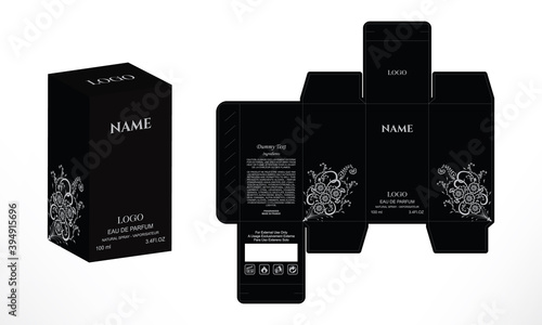 Perfume Box Design, Perfume packaging, luxury Perfume packaging design, Box die line mockup Collection, 3D illustration vector.
