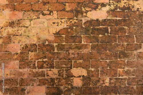 Random pattern brown color natural clay brick on wall background