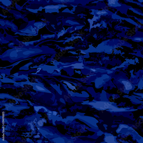 Dark blue mineral camouflage seamless pattern. Abstract vector background. 