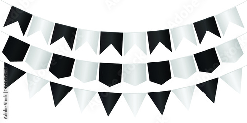 Pennants garland  with black and white realistic flags