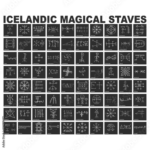 Εκτύπωση καμβά Vector icon set with Icelandic magical symbols  for your project