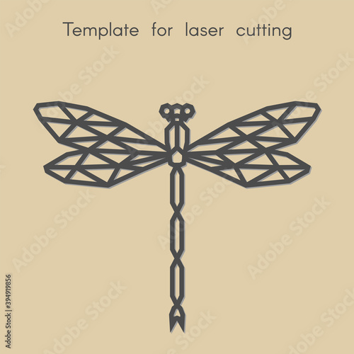 Template animal for laser cutting, tattoo. Abstract geometriс dragonfly for cut. Stencil for decorative panel of wood, metal, paper. Vector illustration.