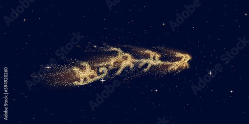 Santa Claus in sleigh Christmas night sky. Vector illustration