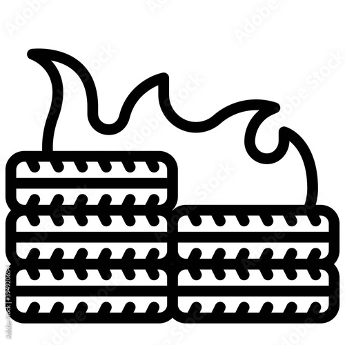Burning tire icon, Protest related vector