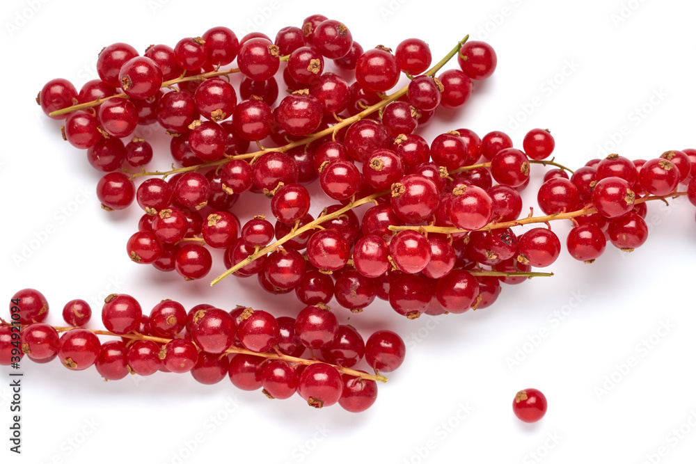 Creative layout made of red currant on the white background. Flat lay. Food concept. Creative layout made of red currant on the white background. Flat lay. Food concept.