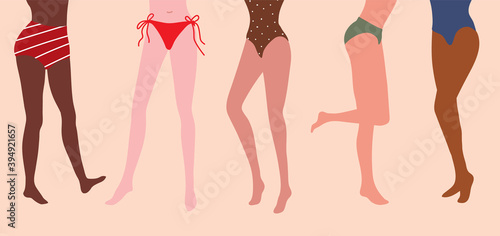 Woman legs and thighs in swimsuits. Vector illustration in nice natural colors. It can be used as banner for beauty and SPA site, blogs of depilation master, cosmetologist