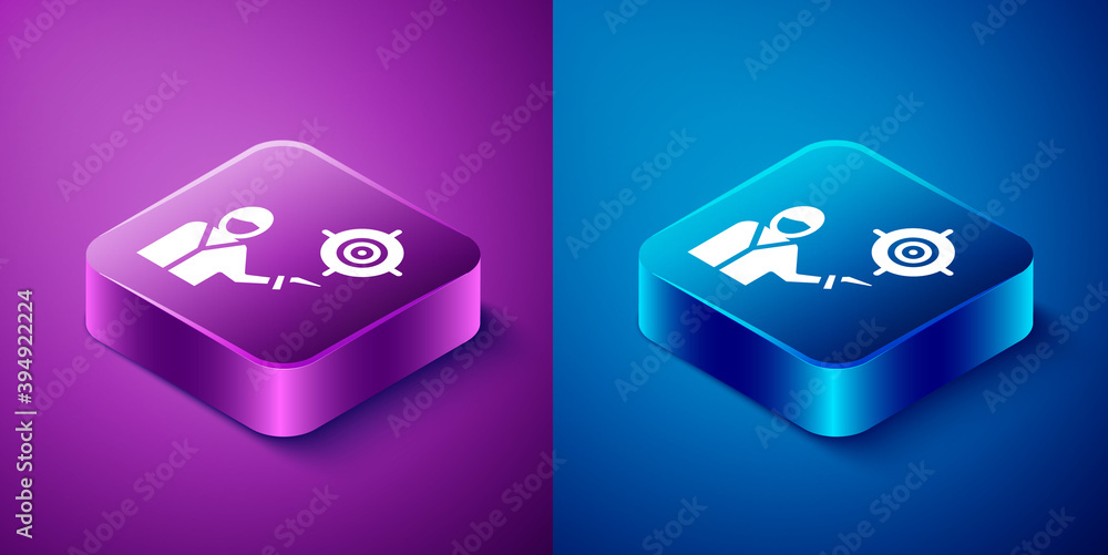 Isometric Marketing target strategy concept icon isolated on blue and purple background. Aim with people sign. Square button. Vector. Isometric Marketing target strategy concept icon isolated on blue and purple background. Aim with people sign. Square button. Vector.
