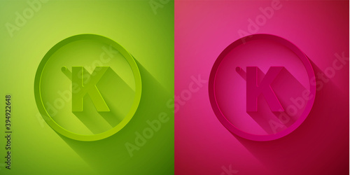 Paper cut Kelvin icon isolated on green and pink background. Paper art style. Vector.