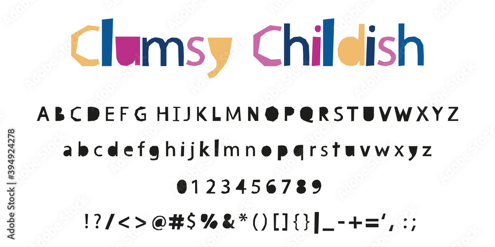 Clumsy Childish alphabet Font. Hand drawn Scandinavian letters. Vector