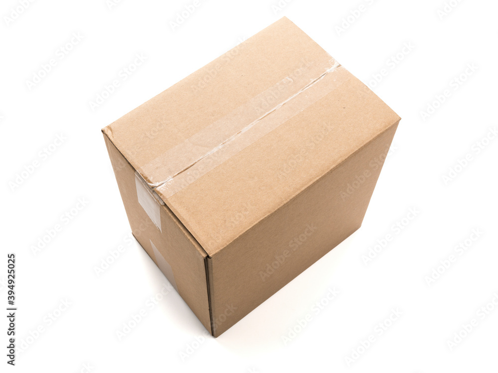 Corrugated cardboard parcel isolated on white