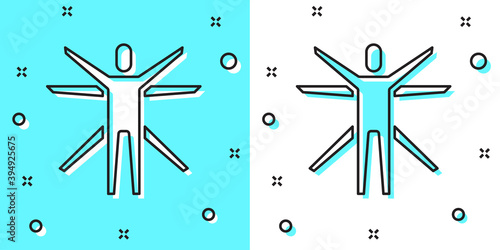 Black line Vitruvian Man by Leonardo Da Vinci icon isolated on green and white background. Human anatomy. Random dynamic shapes. Vector.
