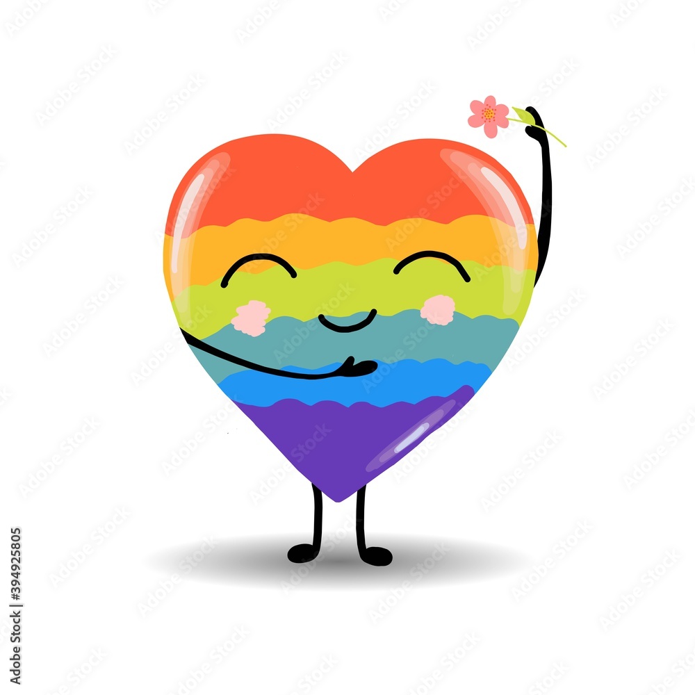 Obraz premium Gay Pride. LGBT concept. Cartoon vector colorful illustration. Valentine's Day. Rainbow heart. Lesbian-gay-bisexual-transgender. Rainbow love concept. Vector illustration.