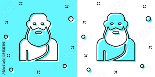 Black line Socrates icon isolated on green and white background. Sokrat ancient greek Athenes ancient philosophy. Random dynamic shapes. Vector.