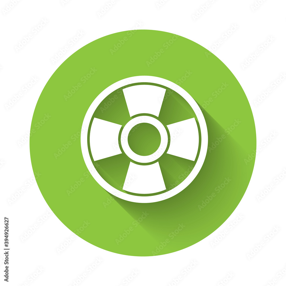 White Casino chip icon isolated with long shadow. Casino gambling. Green circle button. Vector. White Casino chip icon isolated with long shadow. Casino gambling. Green circle button. Vector.