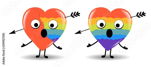 Gay Pride. LGBT concept. Cartoon vector colorful illustration. Valentine's Day. Rainbow heart. Lesbian-gay-bisexual-transgender. Rainbow love concept. Vector illustration.